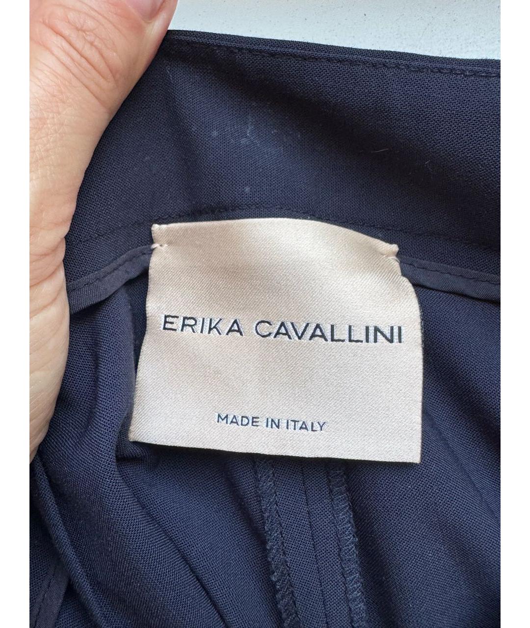 ERIKA CAVALLINI Темно-синие шерстяные прямые брюки, фото 5