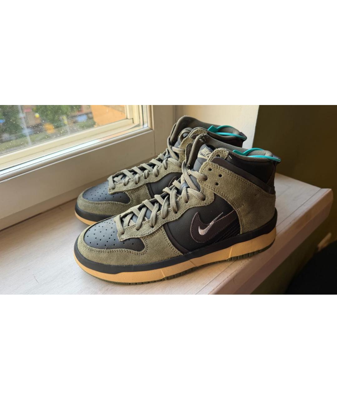 NIKE Хаки кожаные высокие кроссовки / кеды, фото 5