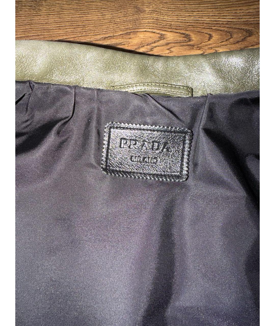 PRADA Хаки кожаная куртка, фото 3