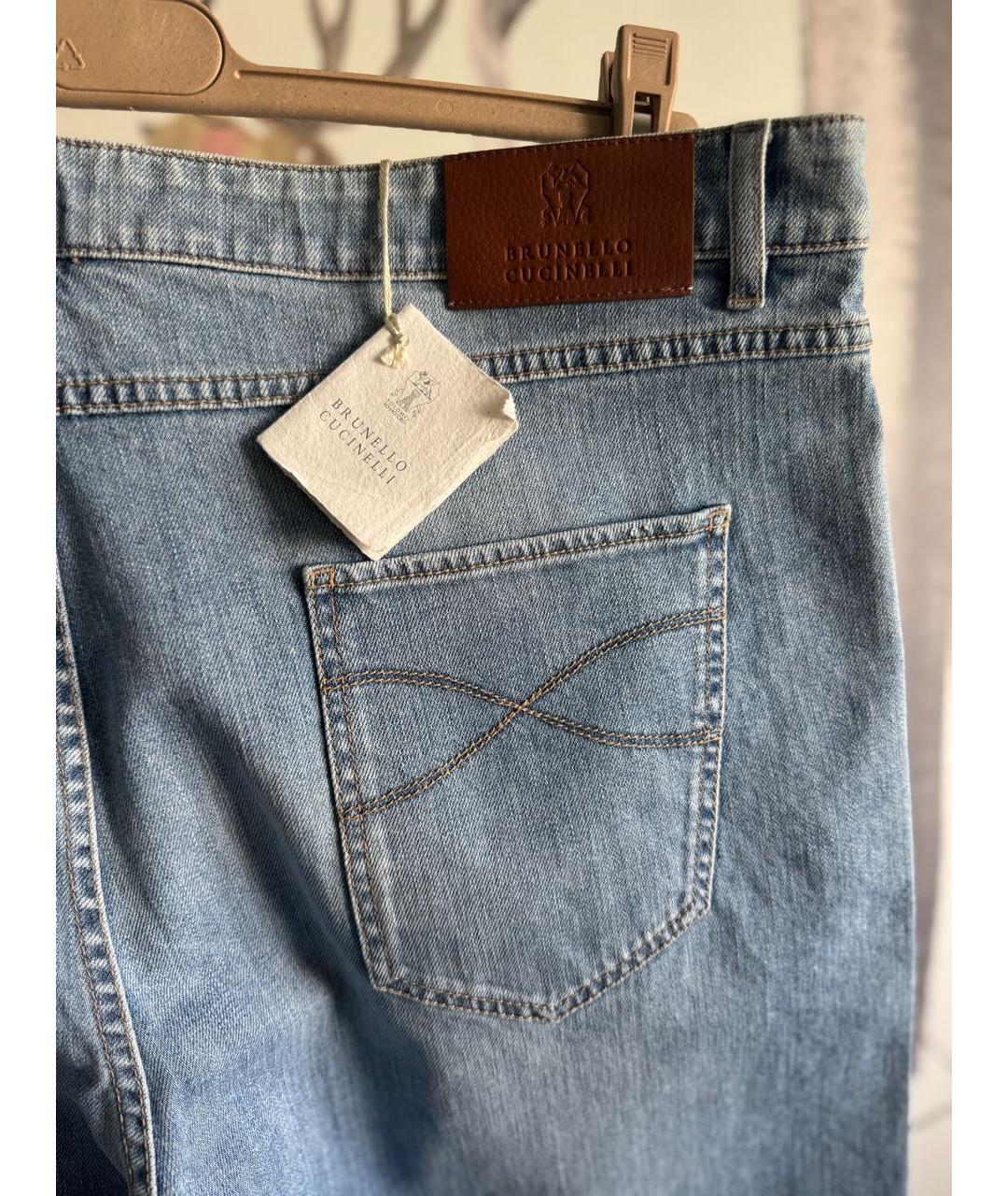 BRUNELLO CUCINELLI Голубые хлопковые прямые джинсы, фото 4