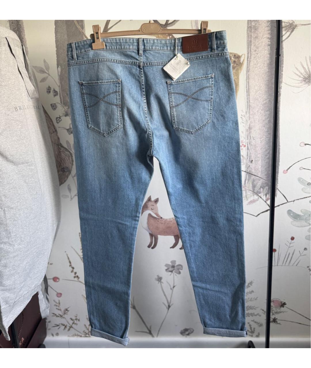 BRUNELLO CUCINELLI Голубые хлопковые прямые джинсы, фото 2