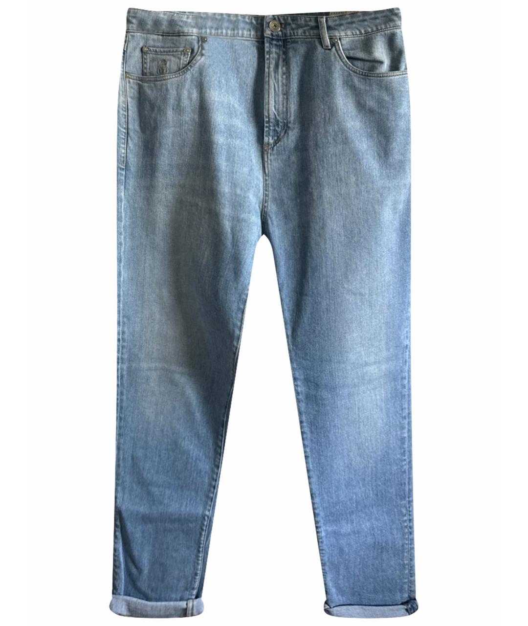 BRUNELLO CUCINELLI Голубые хлопковые прямые джинсы, фото 1
