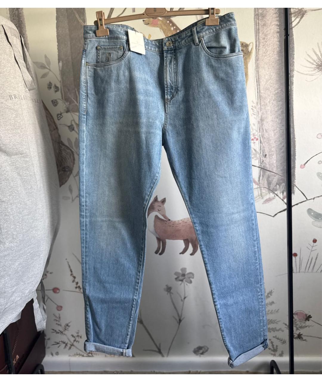 BRUNELLO CUCINELLI Голубые хлопковые прямые джинсы, фото 5