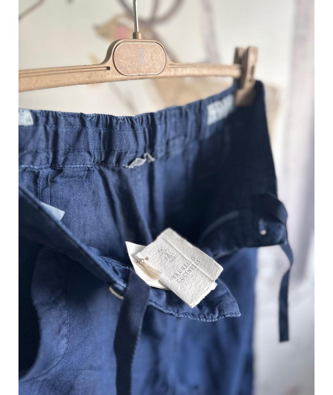 BRUNELLO CUCINELLI Темно-синие льняные повседневные брюки, фото 3