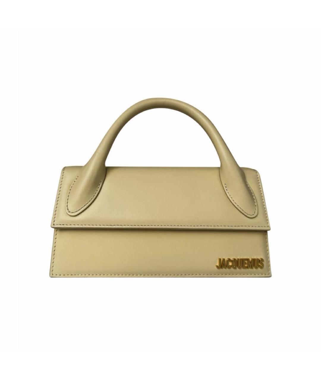 JACQUEMUS Бежевая кожаная сумка с короткими ручками, фото 5