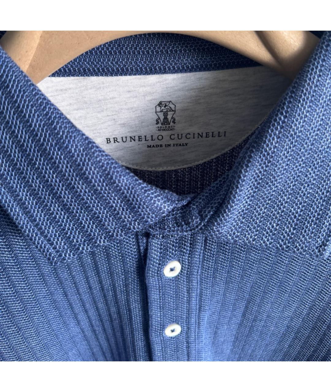 BRUNELLO CUCINELLI Синее хлопковое поло с коротким рукавом, фото 4