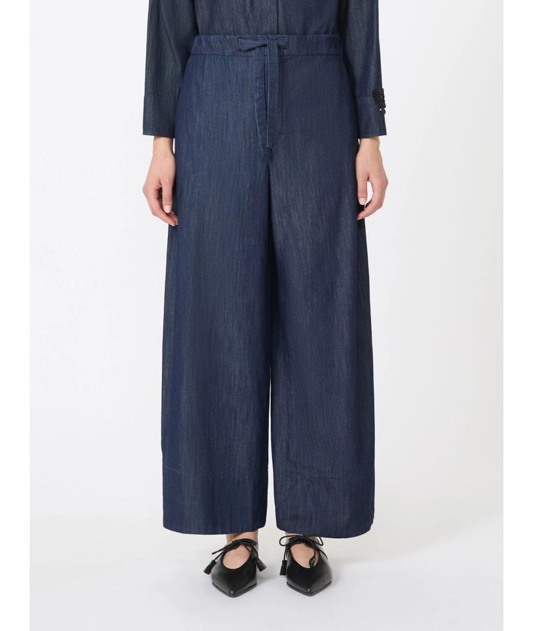 MAX MARA Синие хлопковые прямые брюки, фото 3