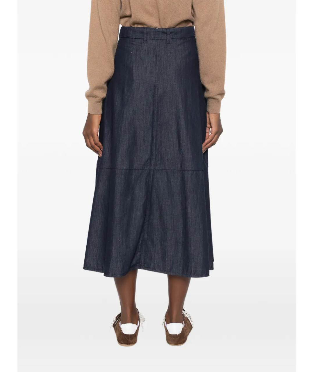MAX MARA Синяя хлопковая юбка миди, фото 4