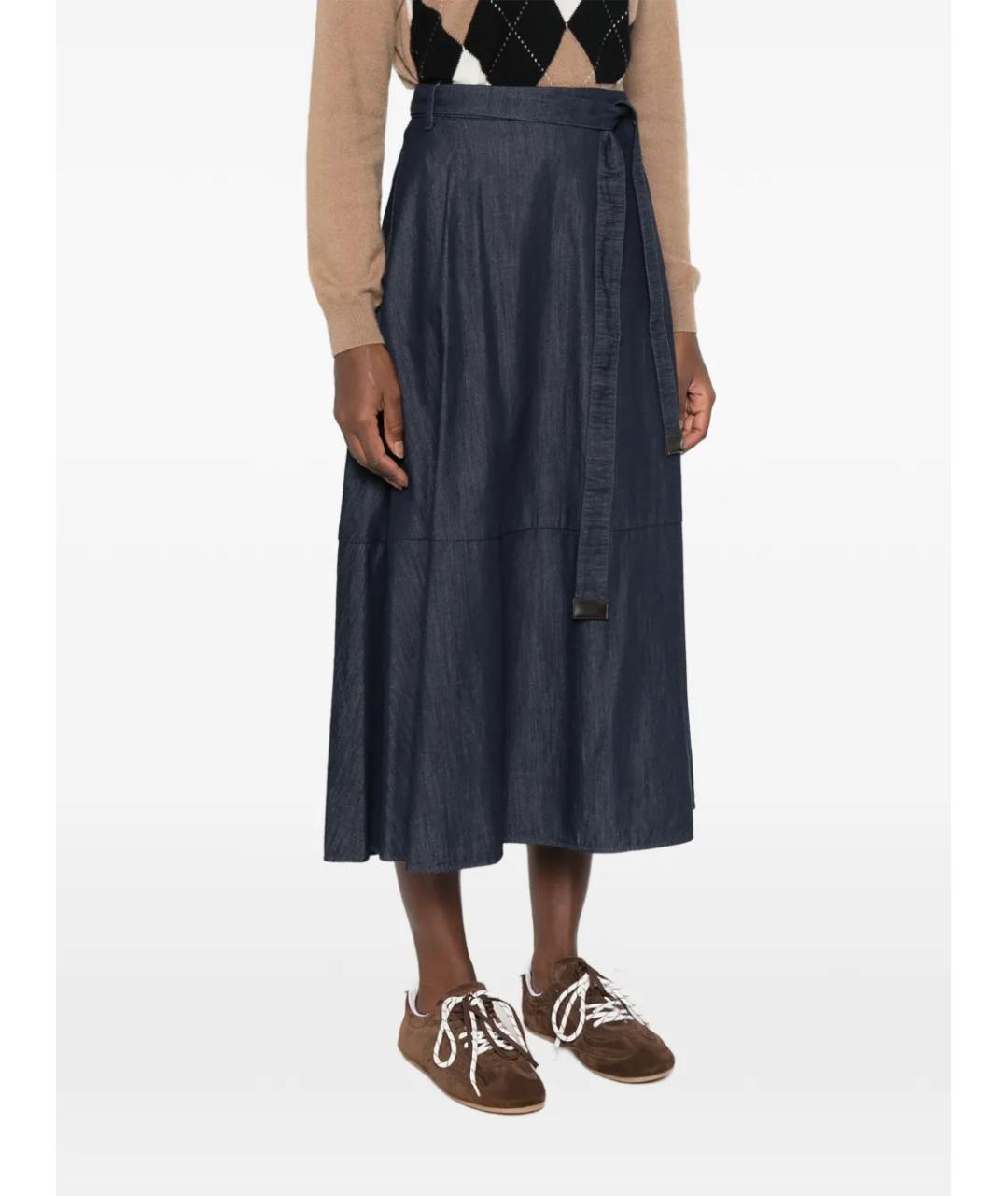 MAX MARA Синяя хлопковая юбка миди, фото 3