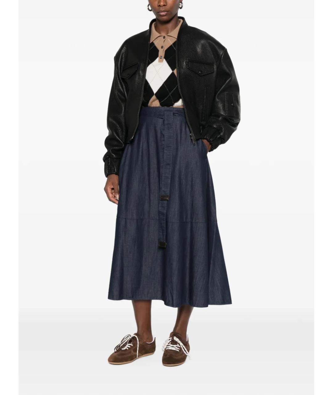 MAX MARA Синяя хлопковая юбка миди, фото 2