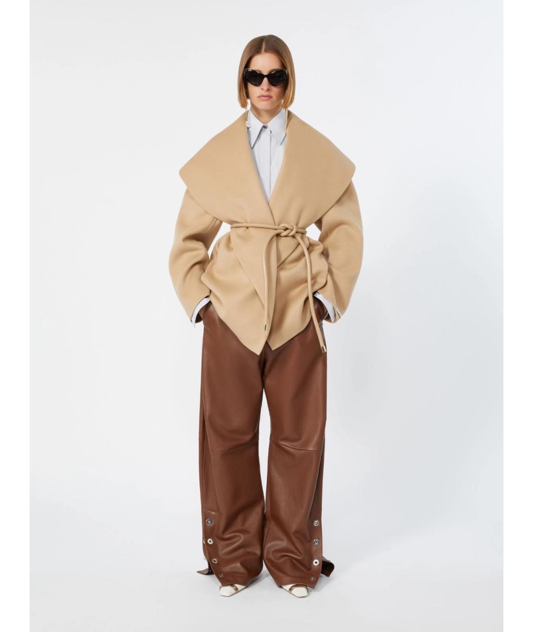 SPORTMAX Бежевое шерстяное пальто, фото 2