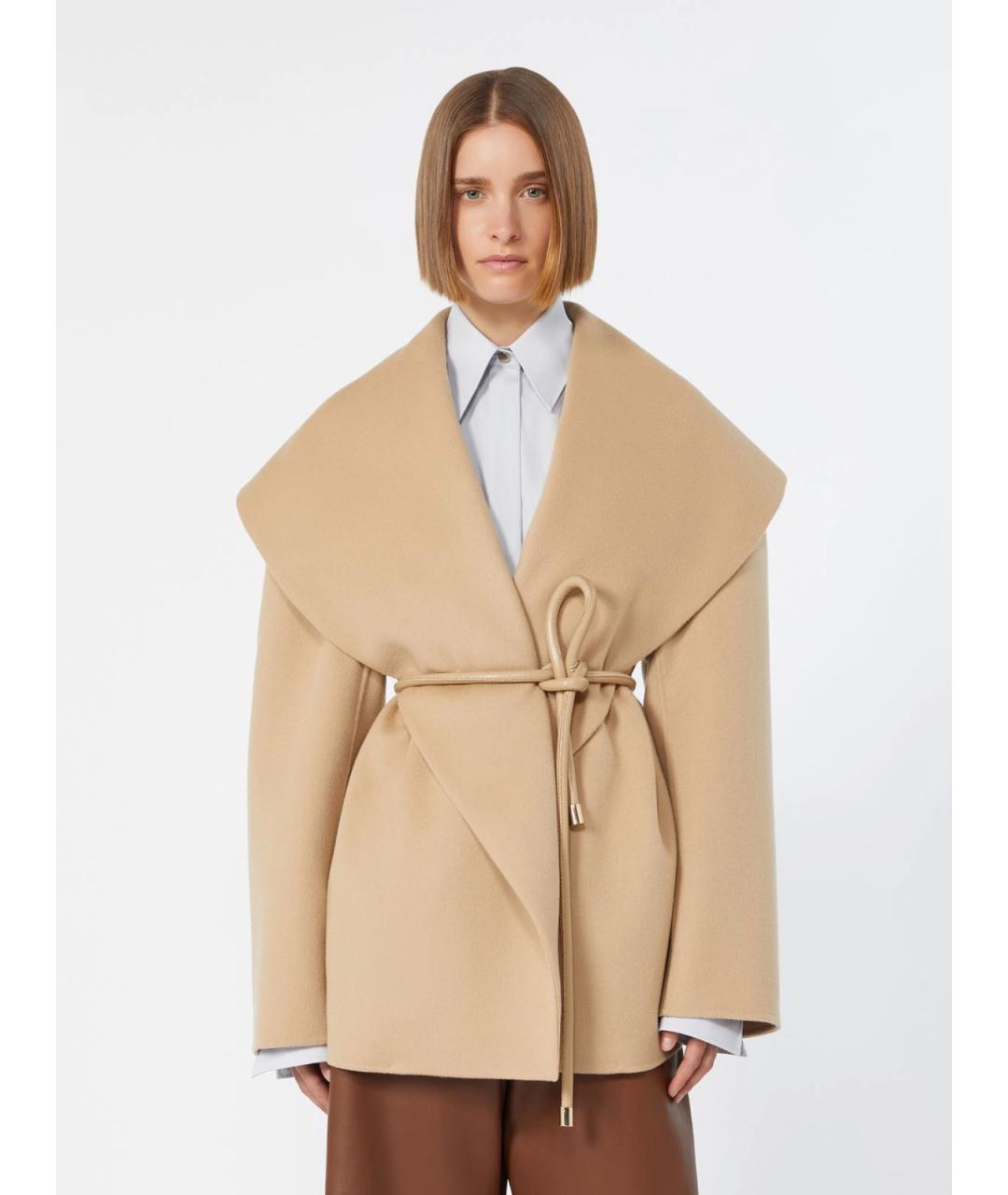 SPORTMAX Бежевое шерстяное пальто, фото 3