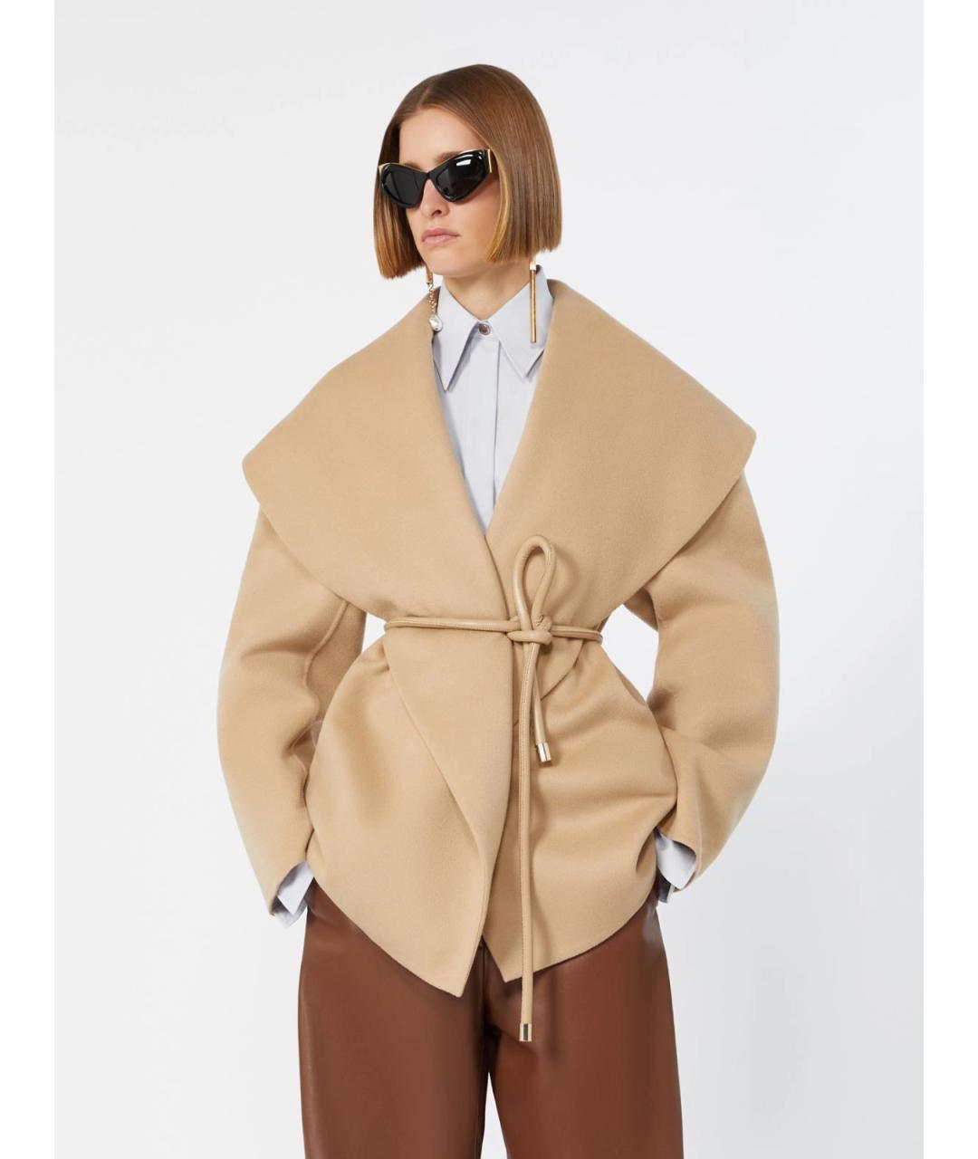 SPORTMAX Бежевое шерстяное пальто, фото 5