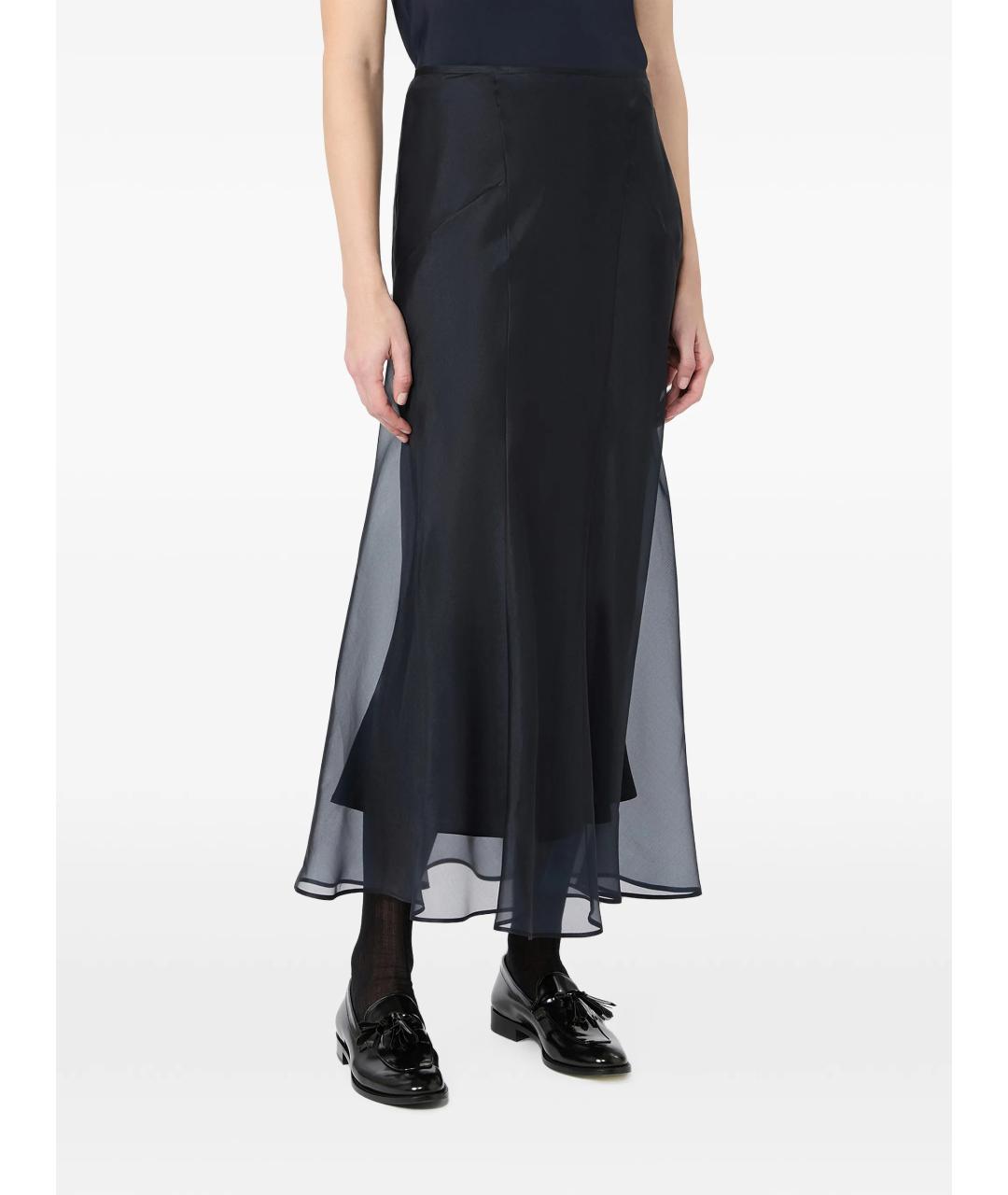 MAX MARA Синяя шелковая юбка миди, фото 2