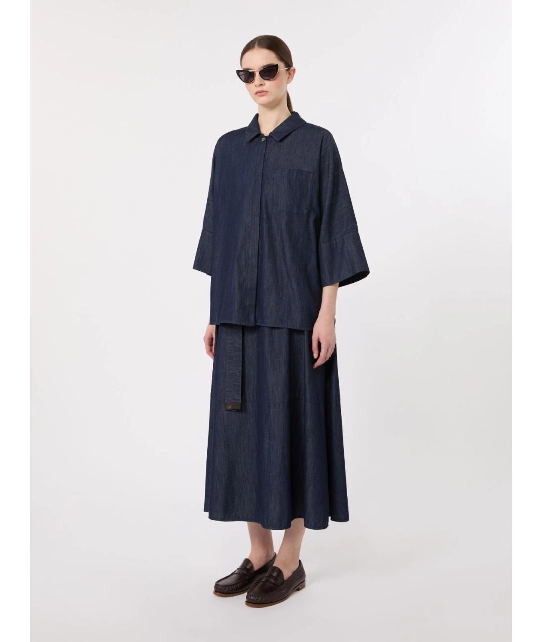 MAX MARA Синяя хлопковая рубашка, фото 2