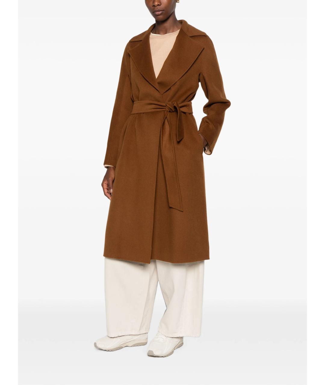 MAX MARA STUDIO Коричневое шерстяное пальто, фото 2