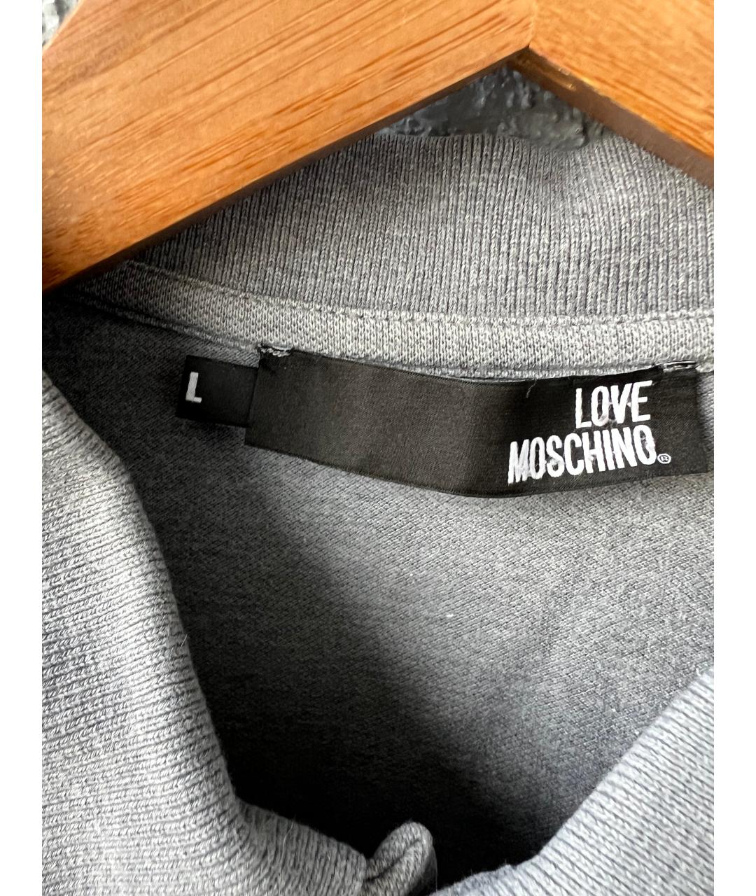 LOVE MOSCHINO Серое хлопковое поло с коротким рукавом, фото 3