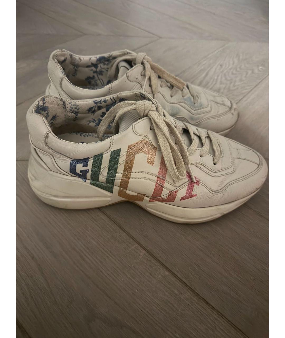GUCCI Бежевые кожаные кроссовки, фото 5