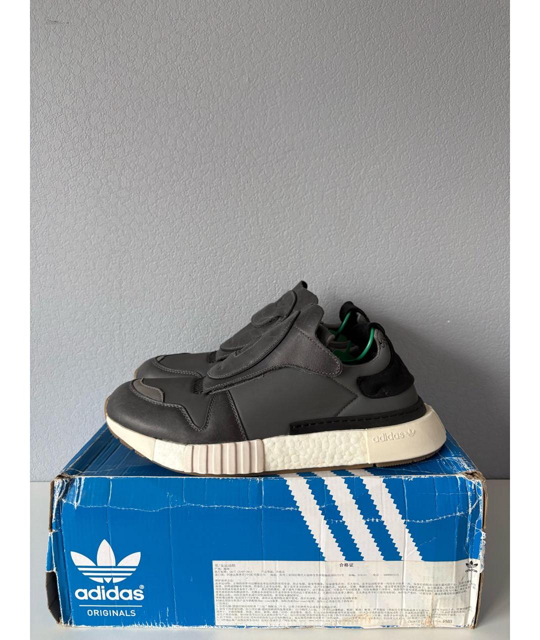 ADIDAS Антрацитовые кожаные низкие кроссовки / кеды, фото 3