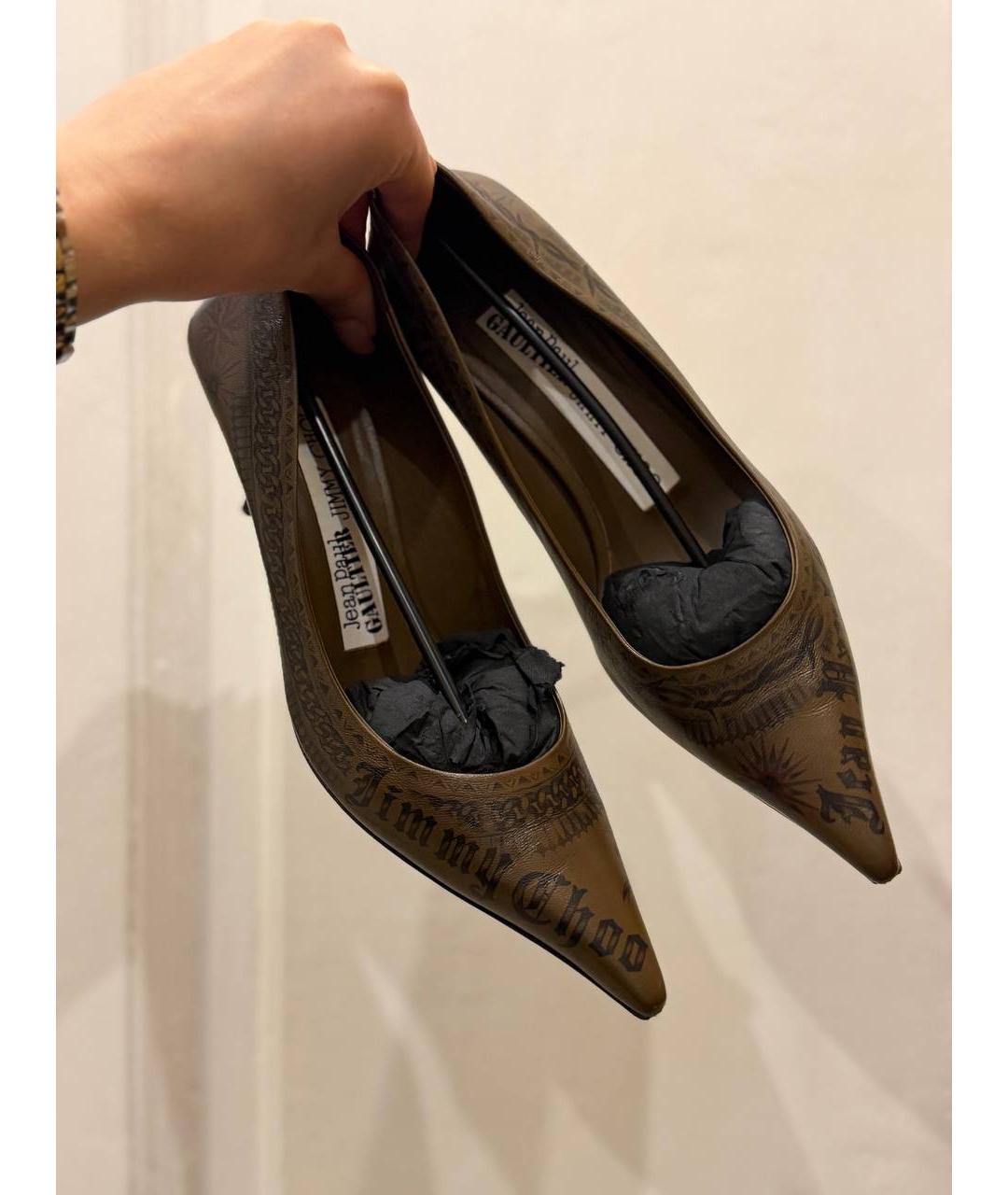 JIMMY CHOO Коричневые кожаные лодочки на низком каблуке, фото 3