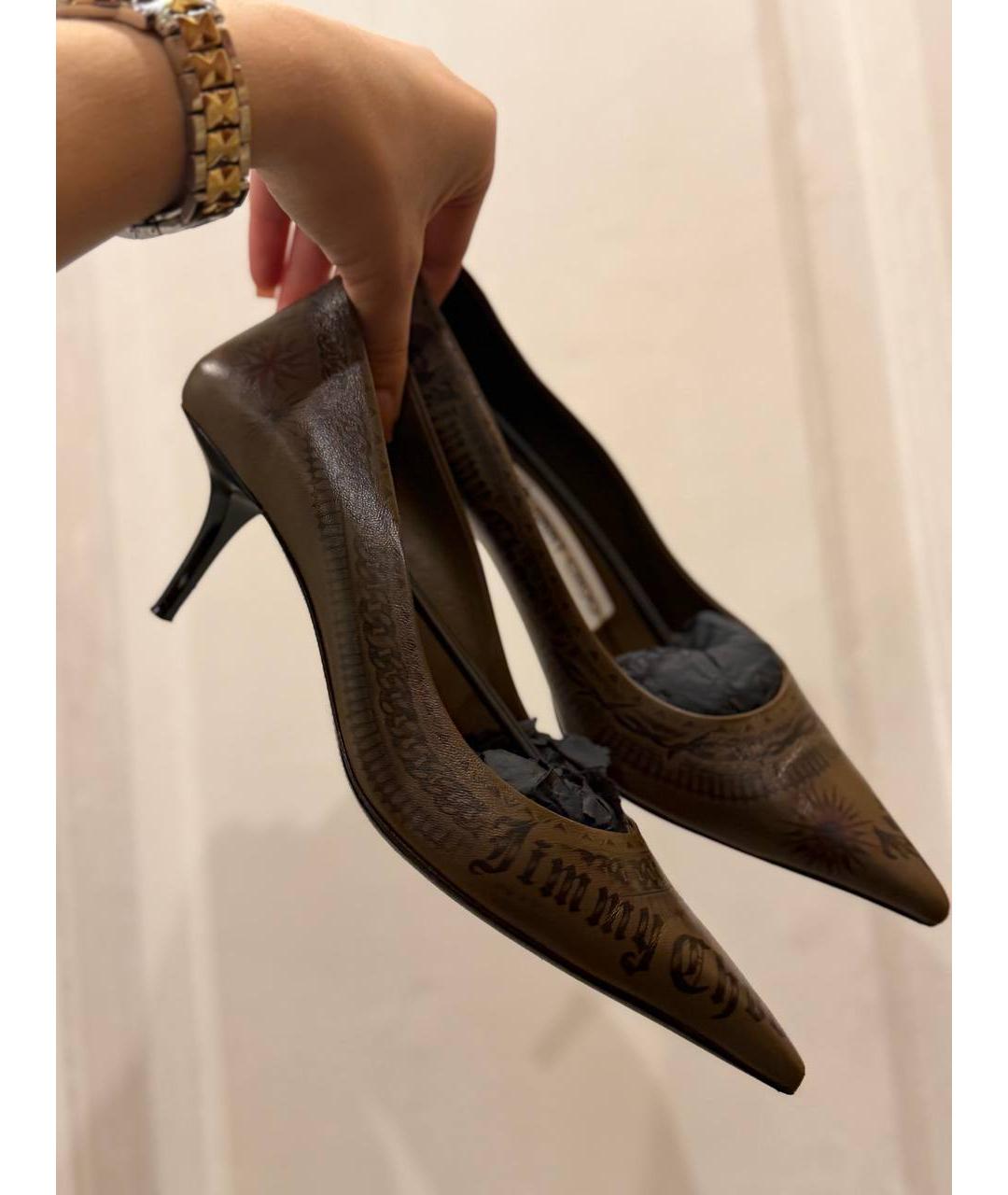 JIMMY CHOO Коричневые кожаные лодочки на низком каблуке, фото 6