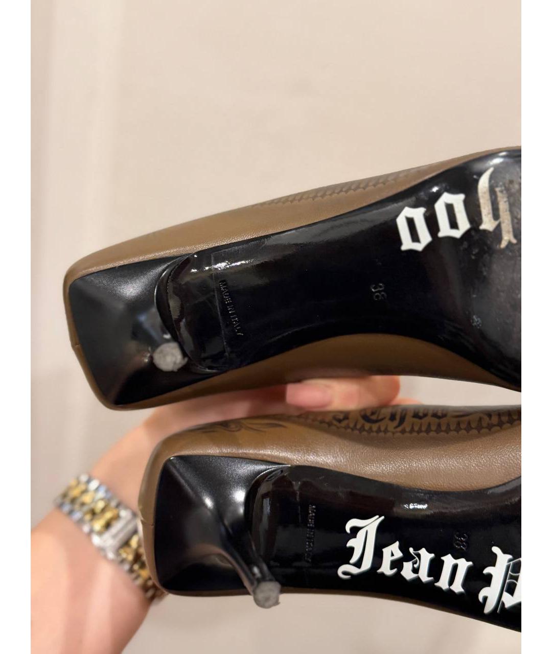 JIMMY CHOO Коричневые кожаные лодочки на низком каблуке, фото 7