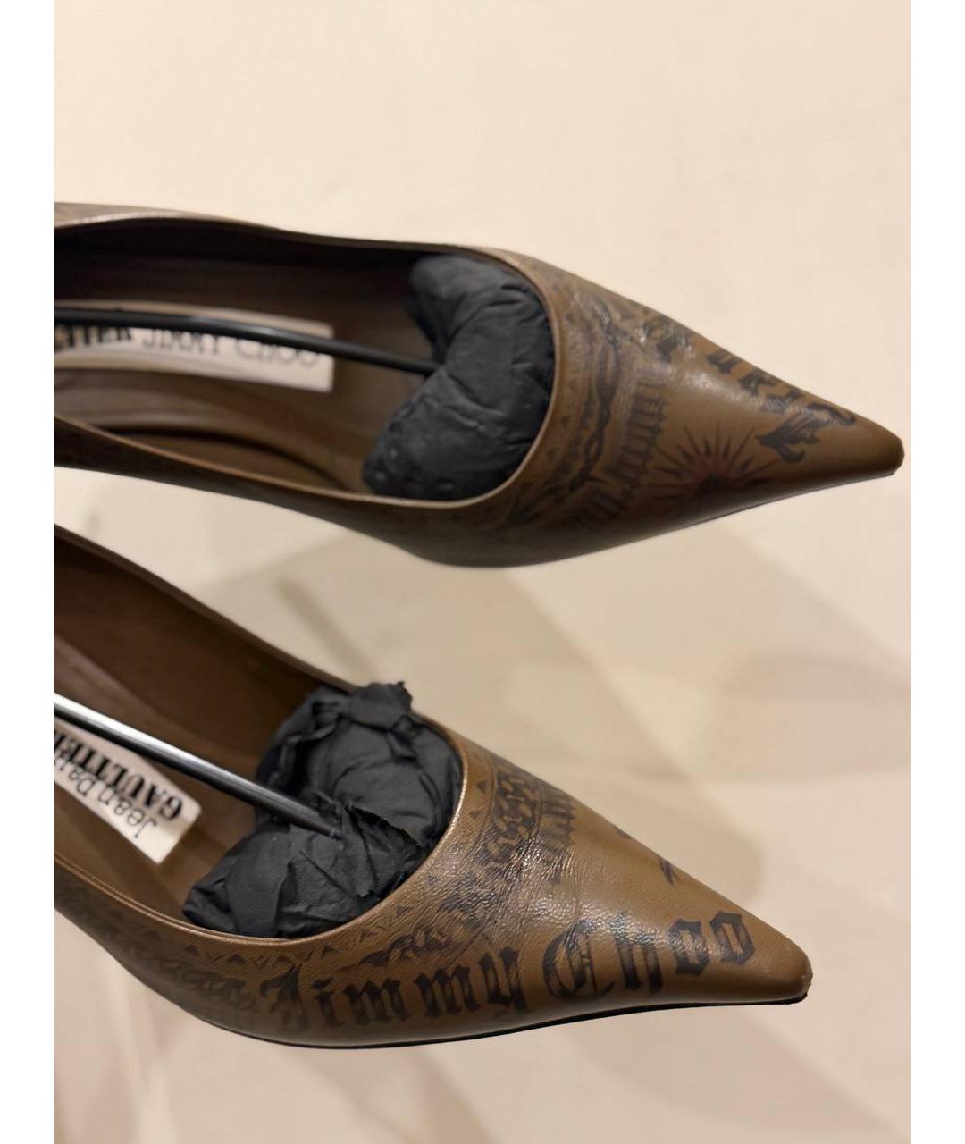 JIMMY CHOO Коричневые кожаные лодочки на низком каблуке, фото 8