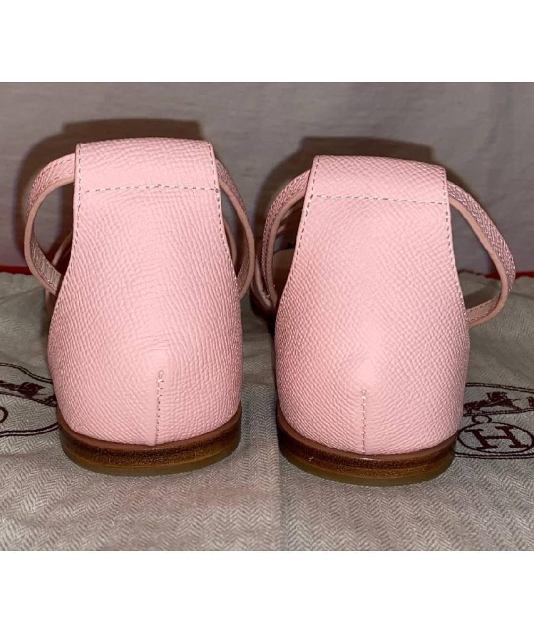 HERMES Розовые кожаные сандалии, фото 4
