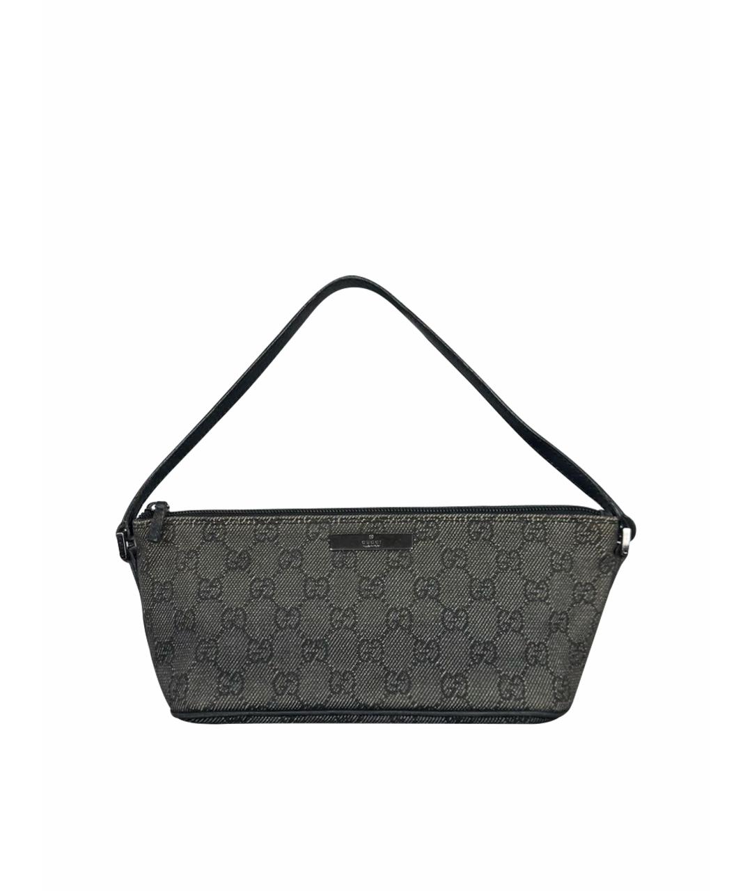 GUCCI Черная жаккардовая сумка с короткими ручками, фото 1