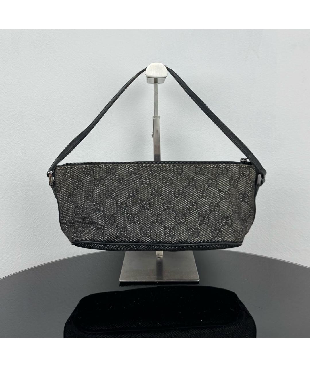 GUCCI Черная жаккардовая сумка с короткими ручками, фото 2