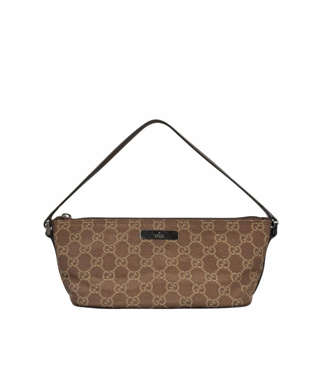 GUCCI Коричневая жаккардовая сумка с короткими ручками, фото 1