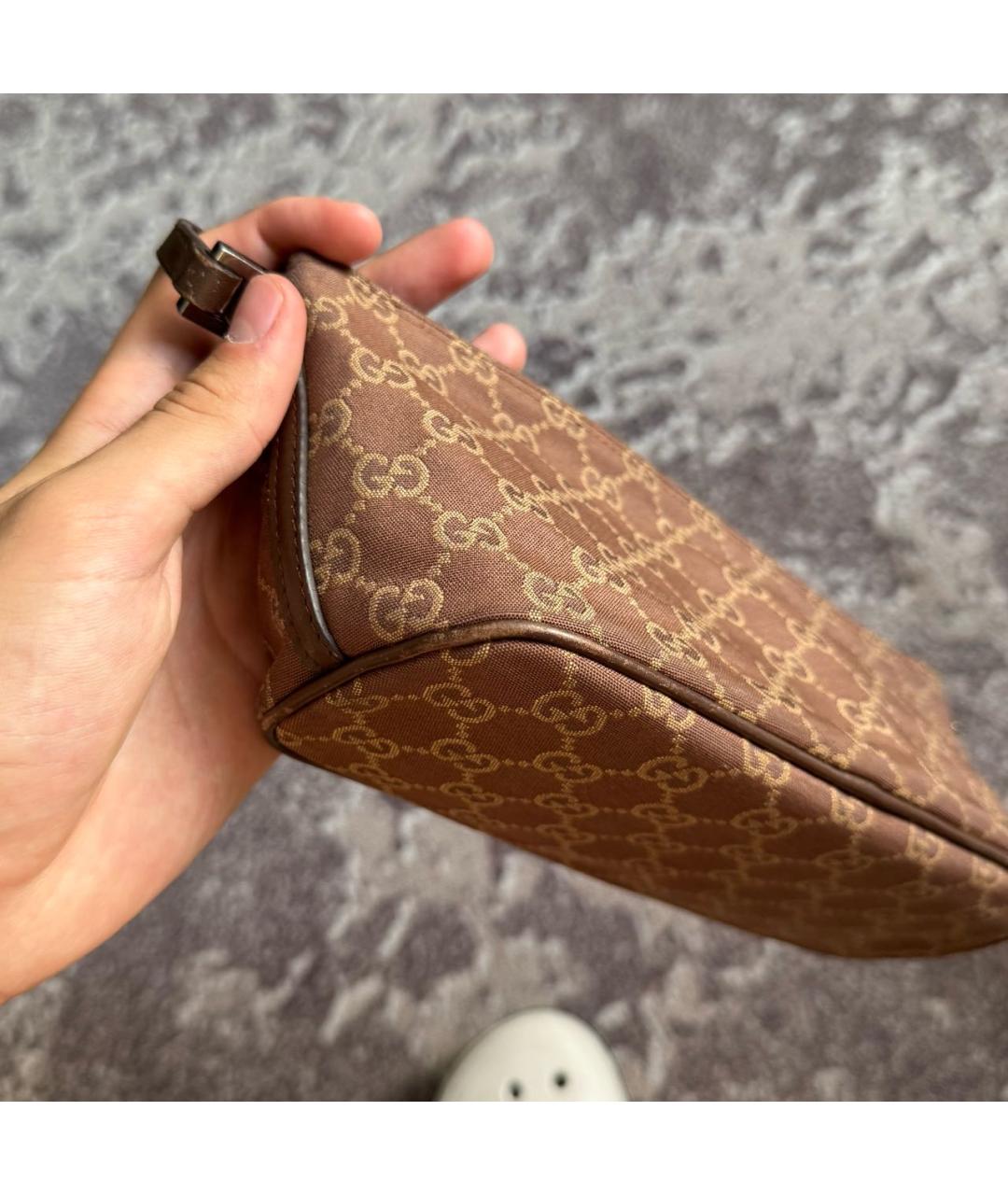 GUCCI Коричневая жаккардовая сумка с короткими ручками, фото 6