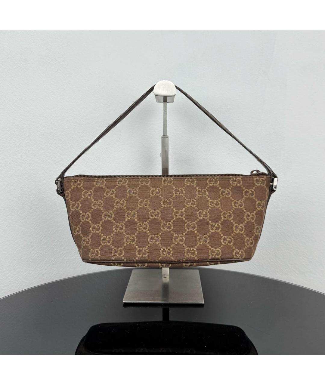GUCCI Коричневая жаккардовая сумка с короткими ручками, фото 2