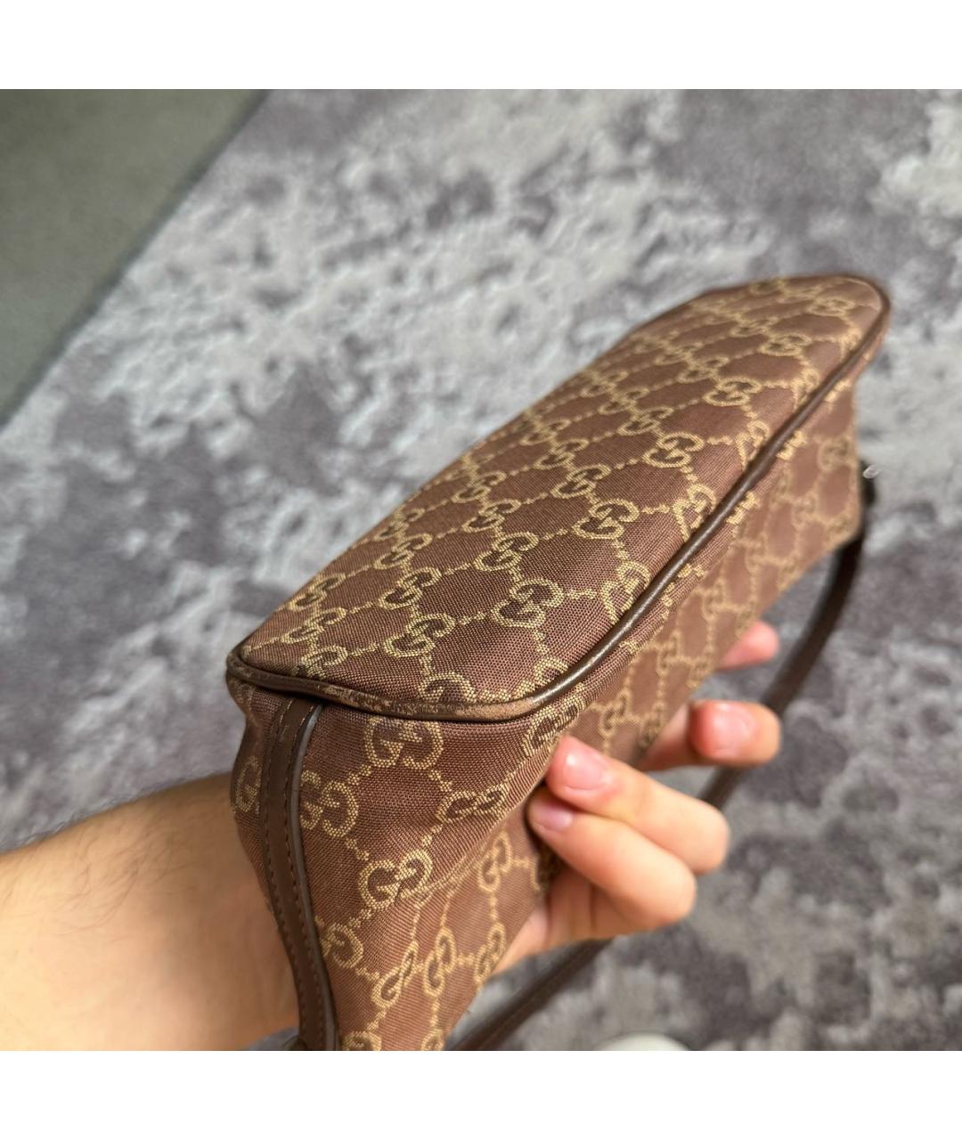 GUCCI Коричневая жаккардовая сумка с короткими ручками, фото 8