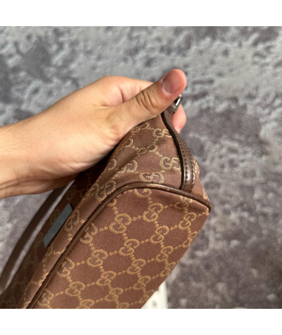 GUCCI Коричневая жаккардовая сумка с короткими ручками, фото 7