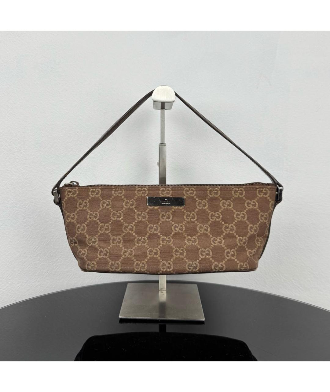 GUCCI Коричневая жаккардовая сумка с короткими ручками, фото 9