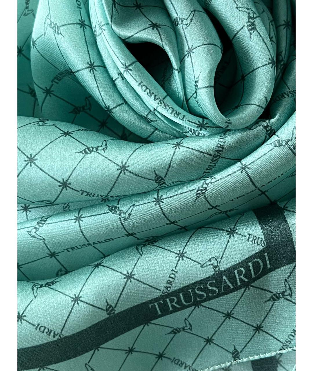 TRUSSARDI Бирюзовый шелковый платок, фото 5