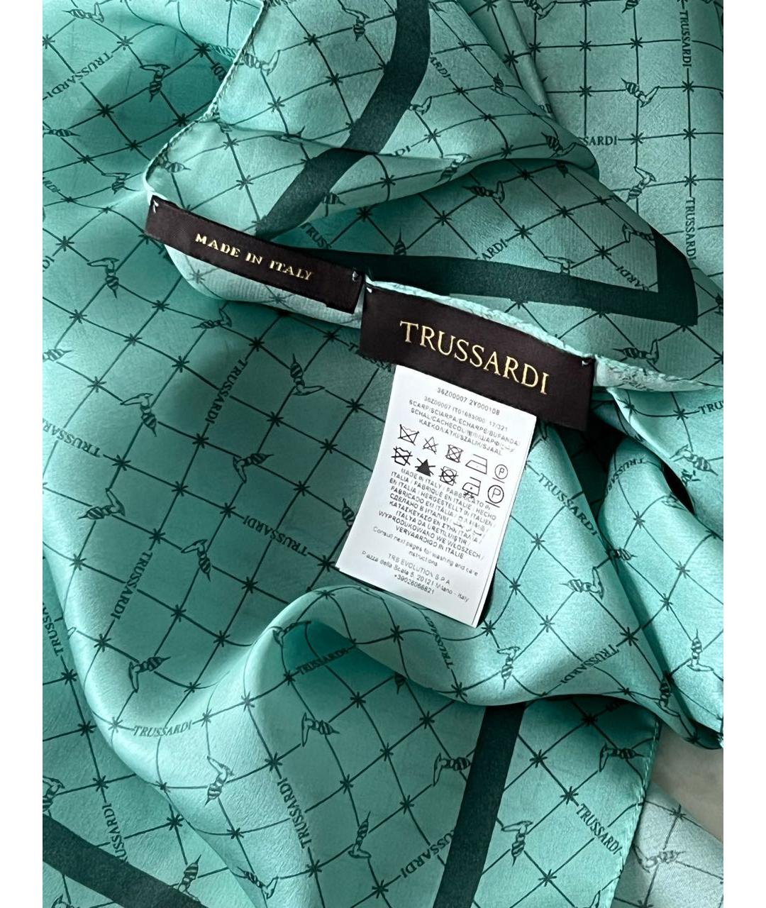 TRUSSARDI Бирюзовый шелковый платок, фото 6