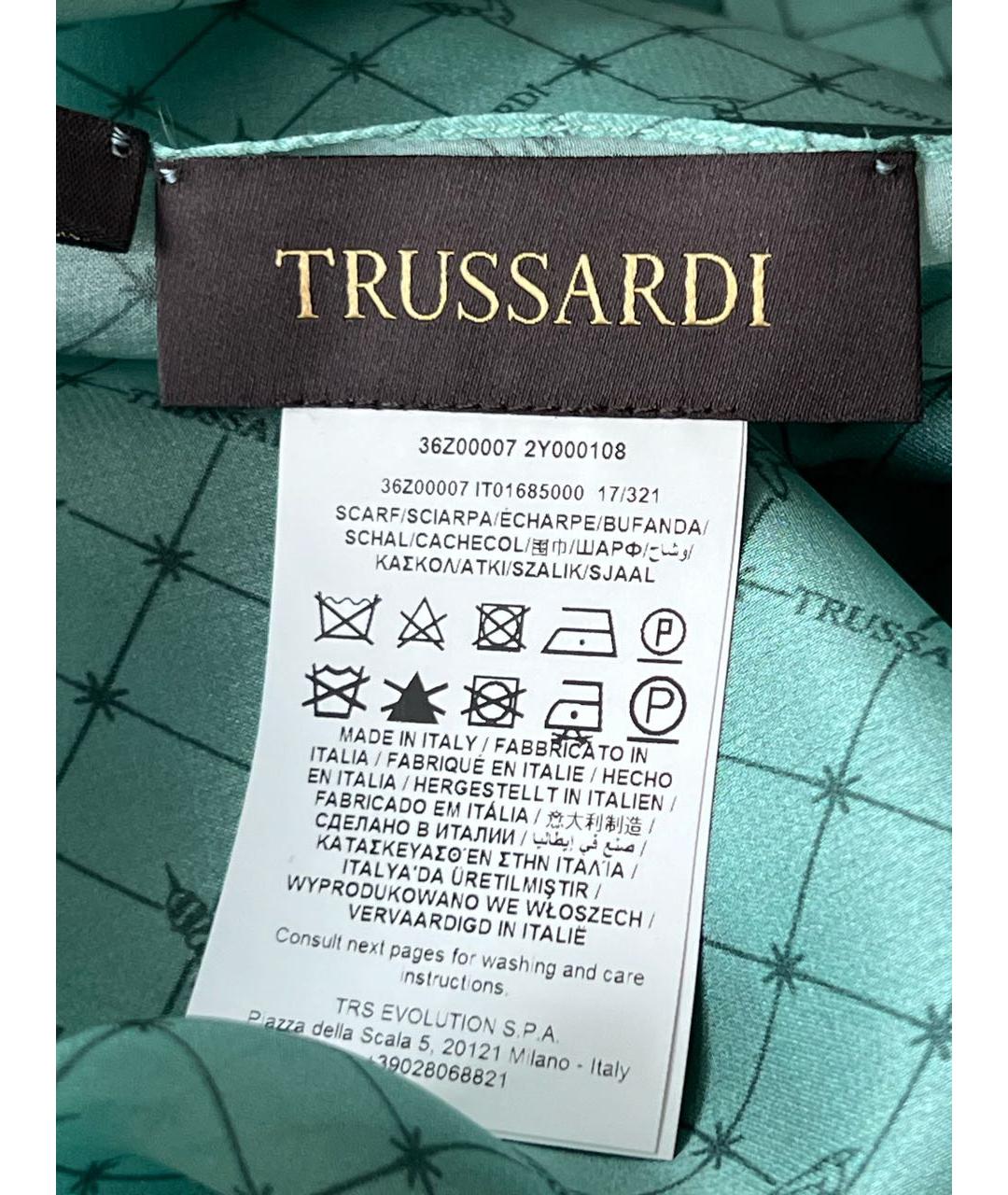 TRUSSARDI Бирюзовый шелковый платок, фото 4