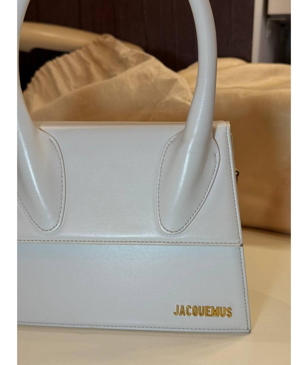 JACQUEMUS Белая кожаная сумка с короткими ручками, фото 2