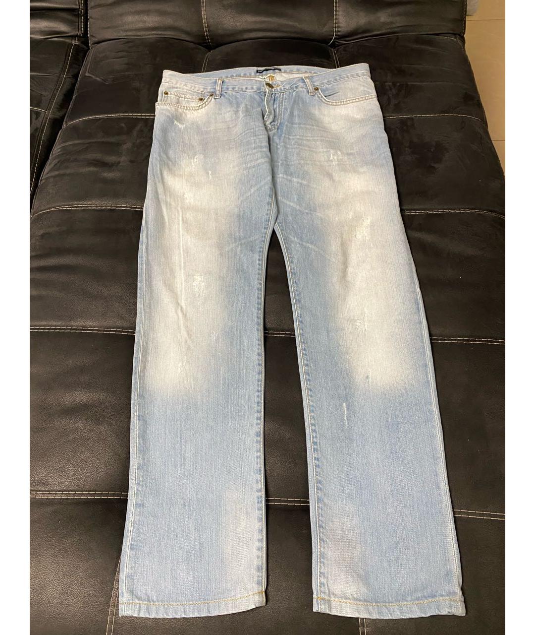 DOLCE&GABBANA Голубые хлопковые прямые джинсы, фото 2