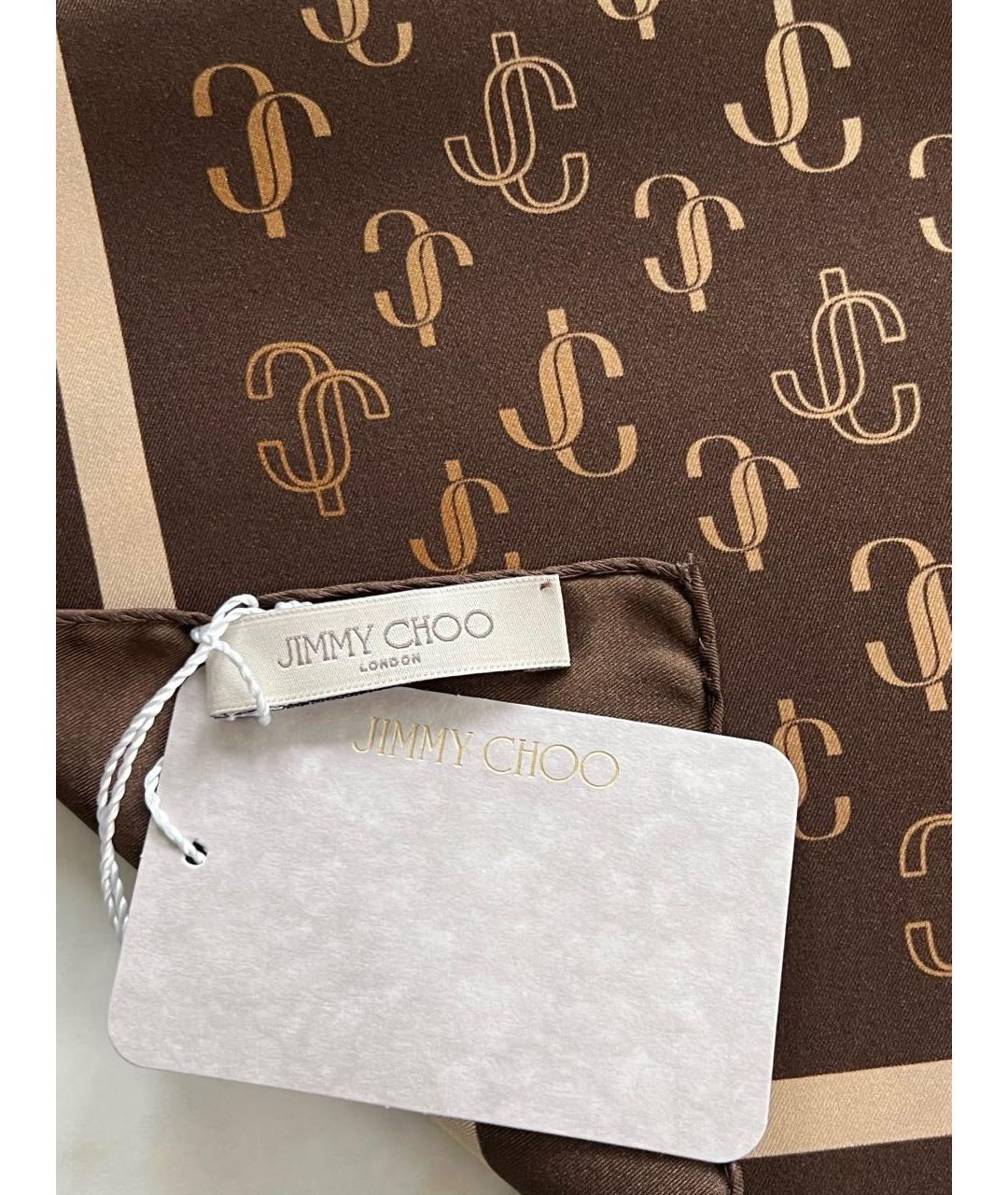 JIMMY CHOO Коричневый шелковый платок, фото 7