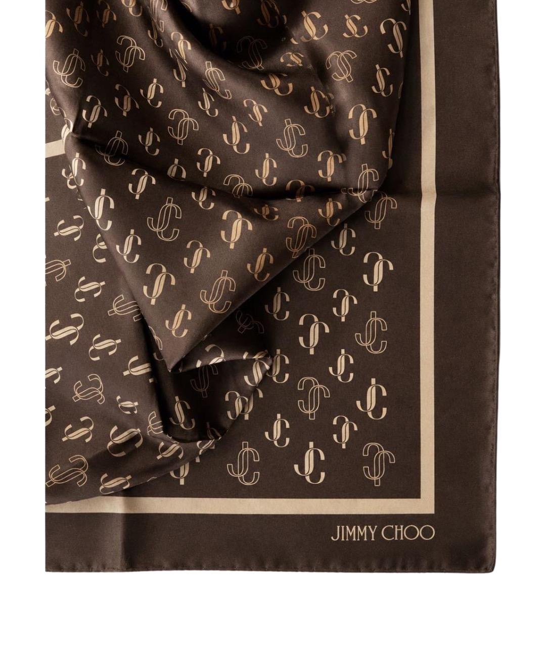 JIMMY CHOO Коричневый шелковый платок, фото 1