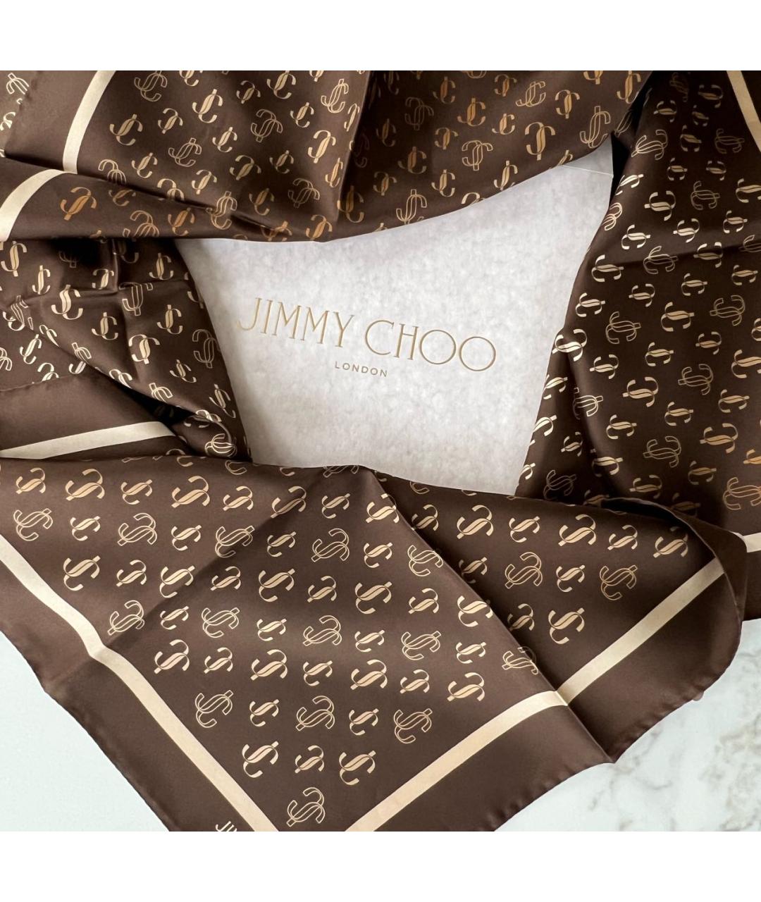 JIMMY CHOO Коричневый шелковый платок, фото 4
