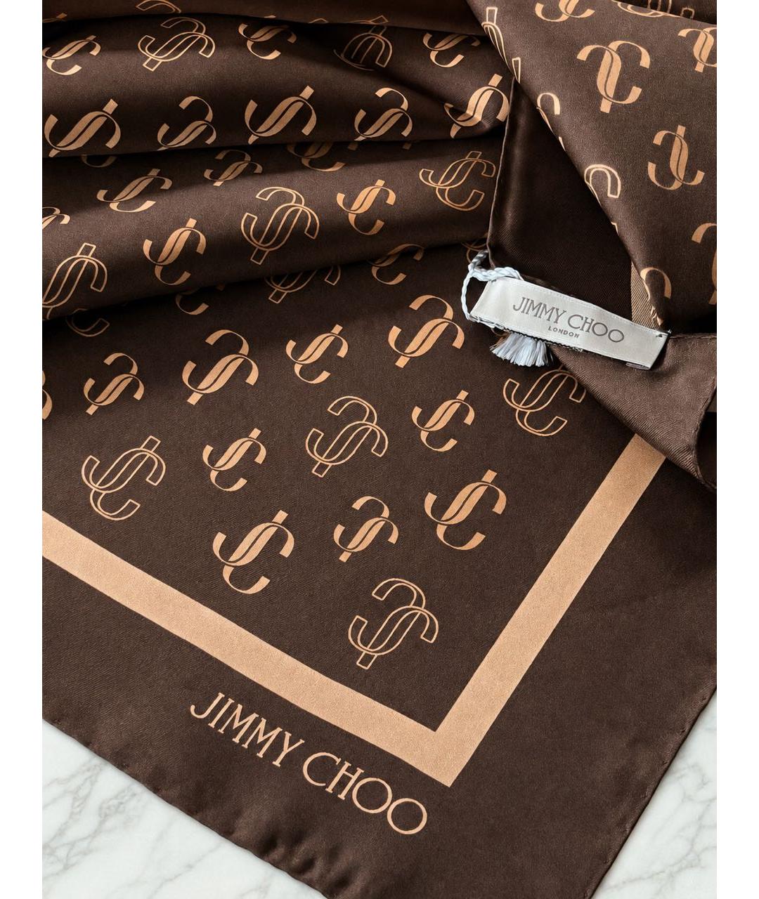 JIMMY CHOO Коричневый шелковый платок, фото 5