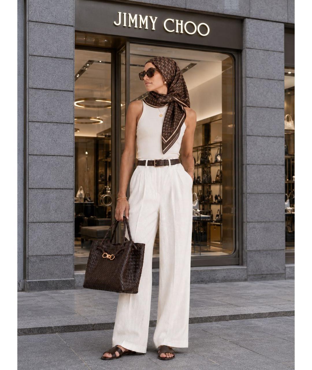 JIMMY CHOO Коричневый шелковый платок, фото 8