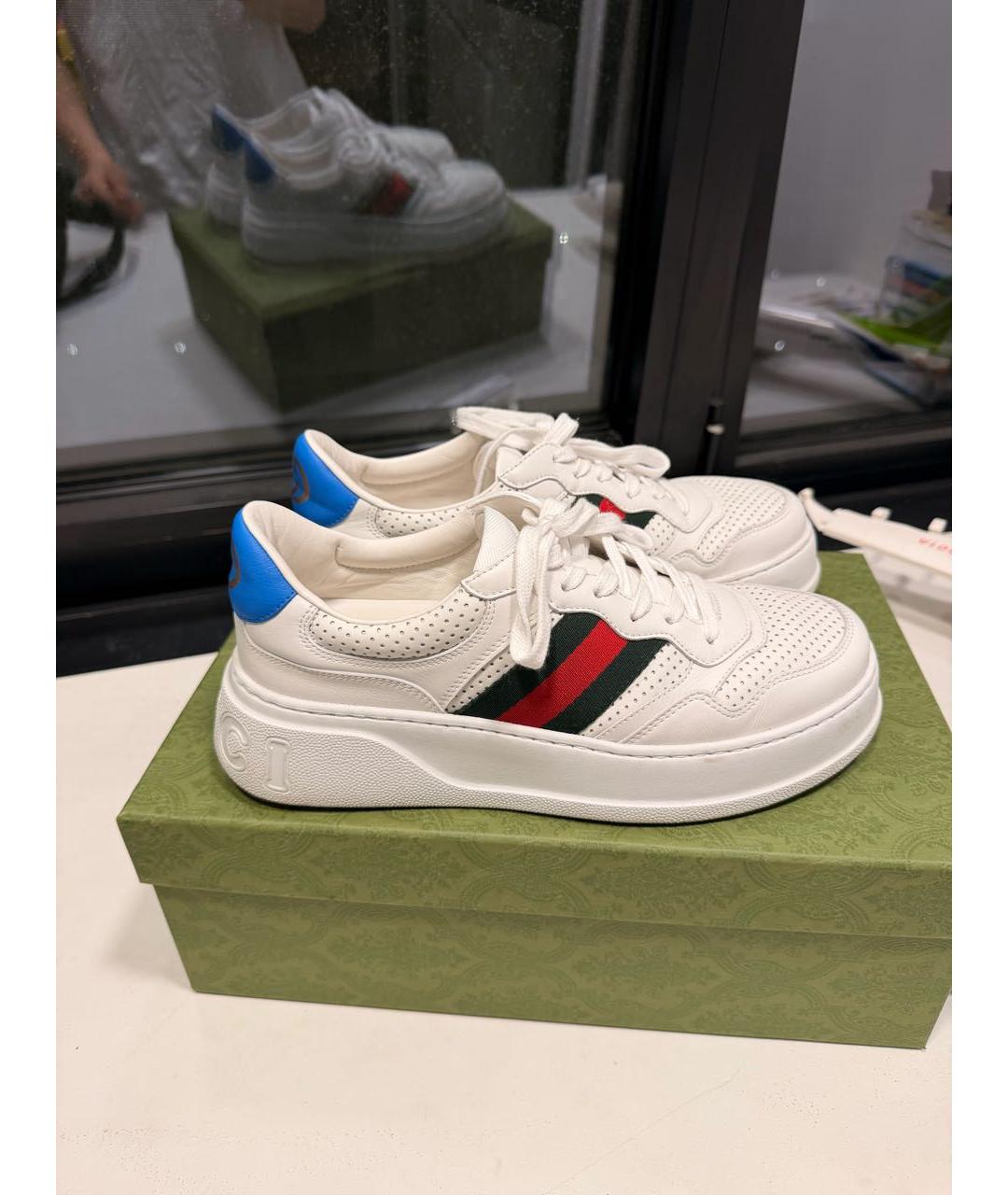 GUCCI Белые кожаные низкие кроссовки / кеды, фото 7