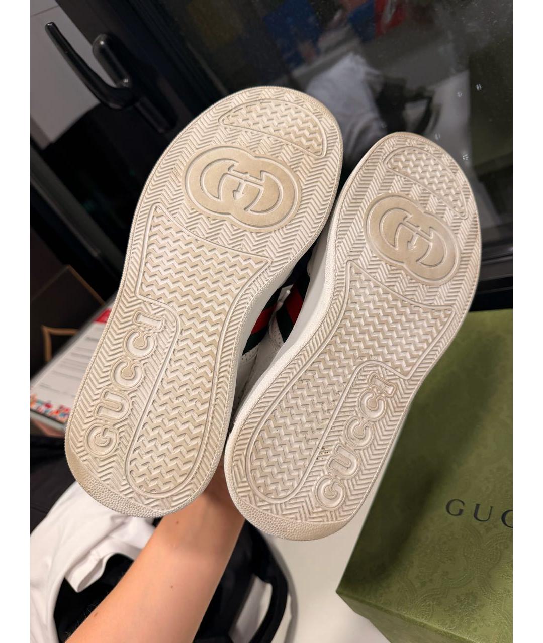 GUCCI Белые кожаные низкие кроссовки / кеды, фото 5