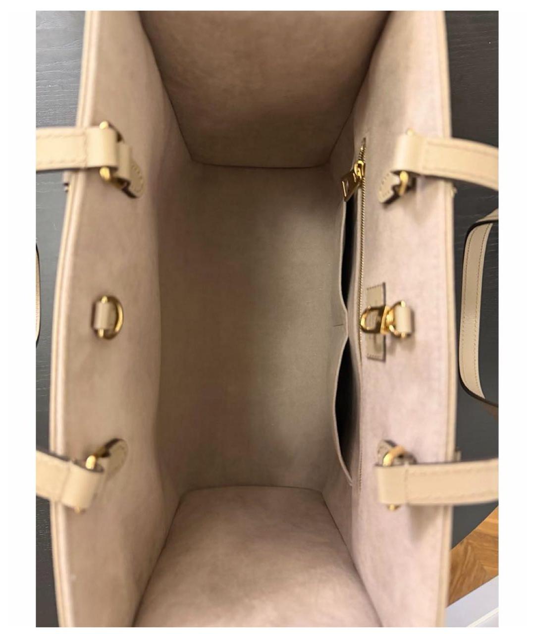 LOUIS VUITTON Бежевая кожаная сумка тоут, фото 4