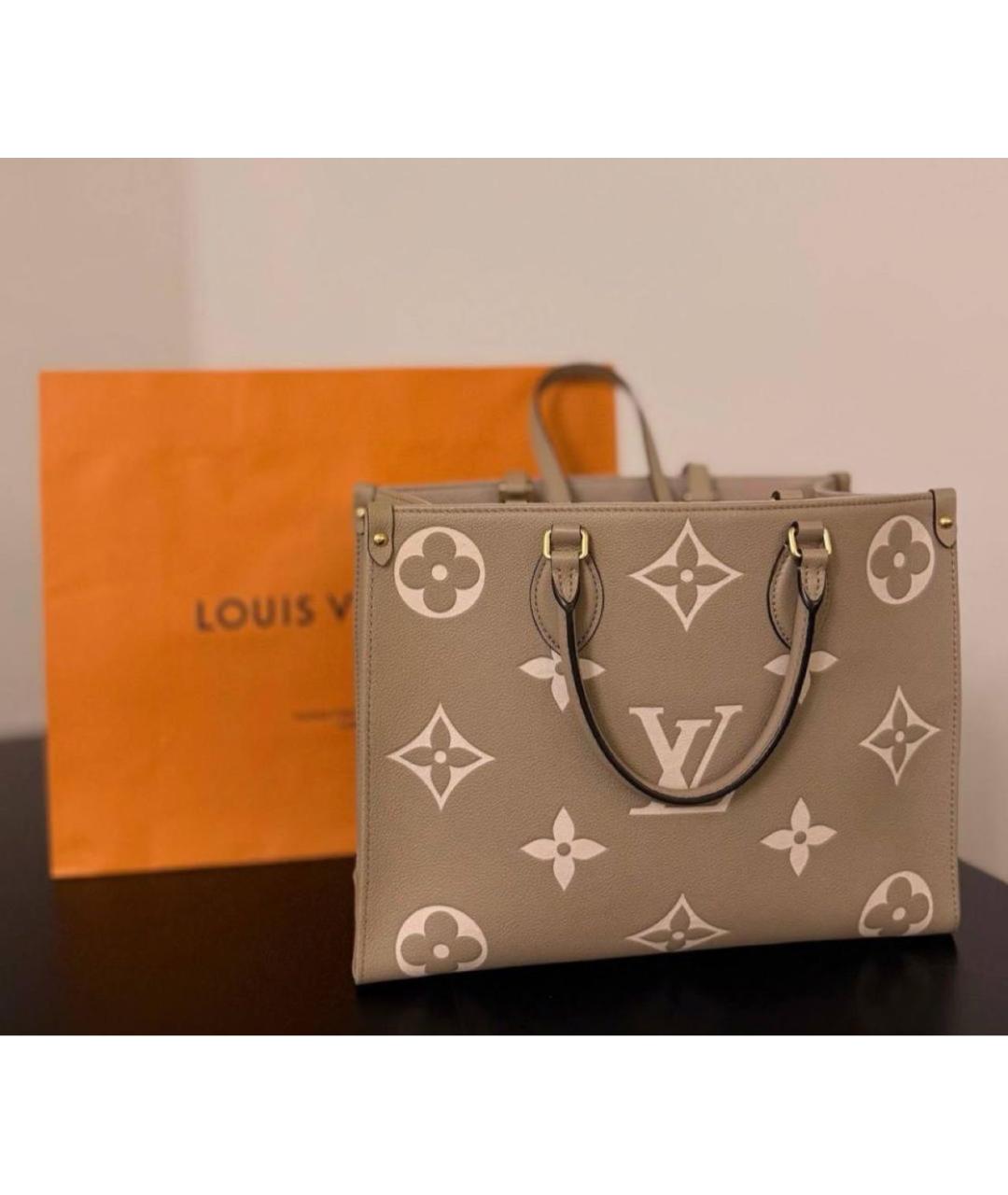 LOUIS VUITTON Бежевая кожаная сумка тоут, фото 3